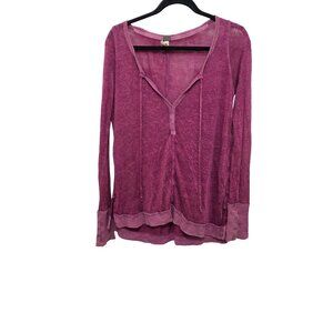 We The Free Womens XS Purple Long-Sleeve Lightweight Knit Tunic Top With Tie Nec